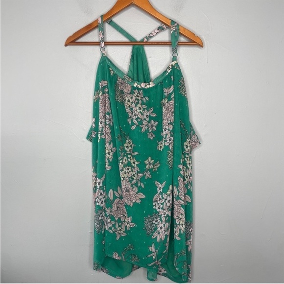 TORRID Crinkle Chiffon Floral Green Cold Shoulder Halter Top Size 5X - Picture 6 of 8